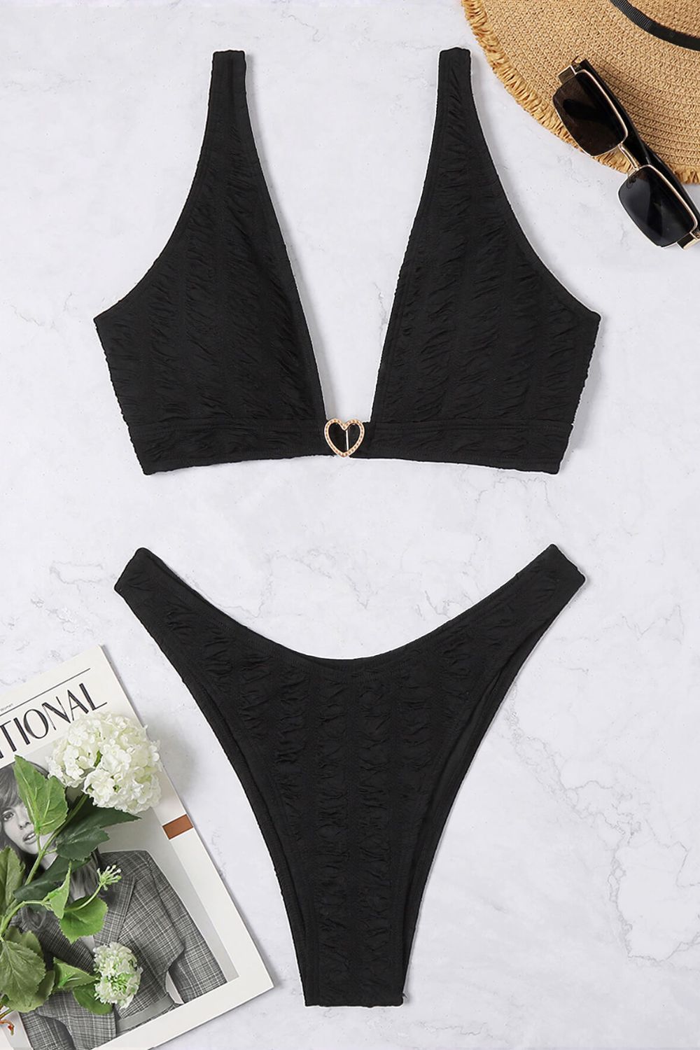 Textured High Cut Bikini Set (TB9D) T