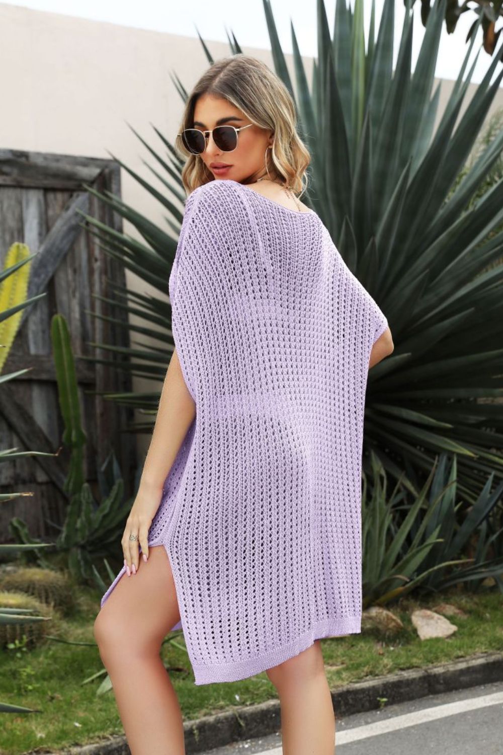 Openwork Side Slit Cover-Up Dress (TB11D) T - Deals DejaVu