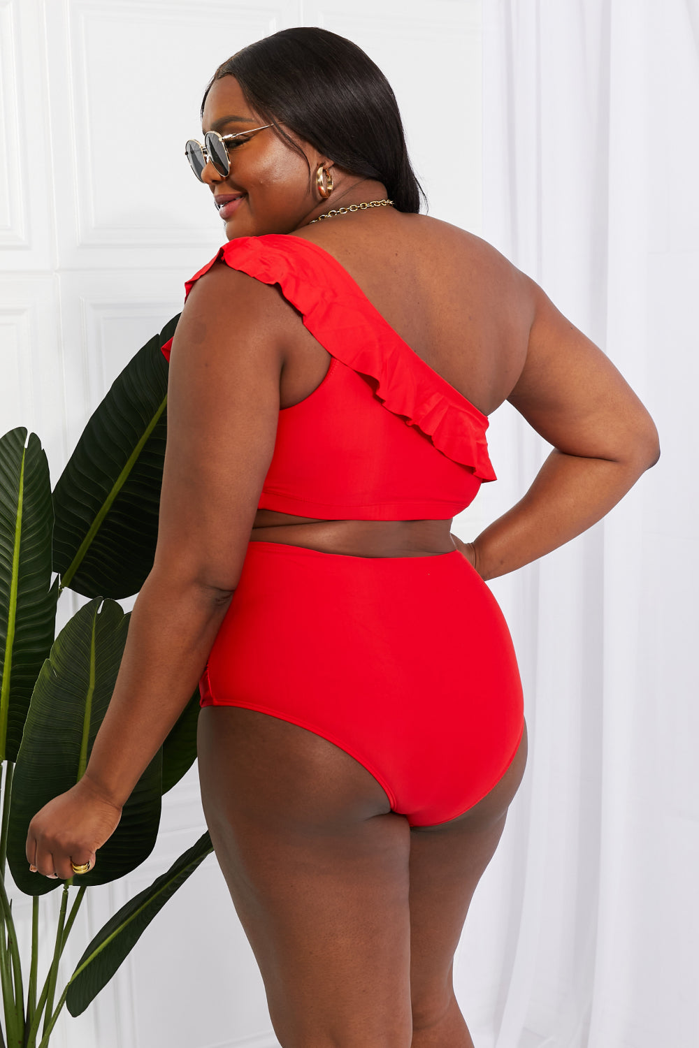 Marina West Swim Seaside Romance Ruffle One-Shoulder Bikini in Red (TB9D) T