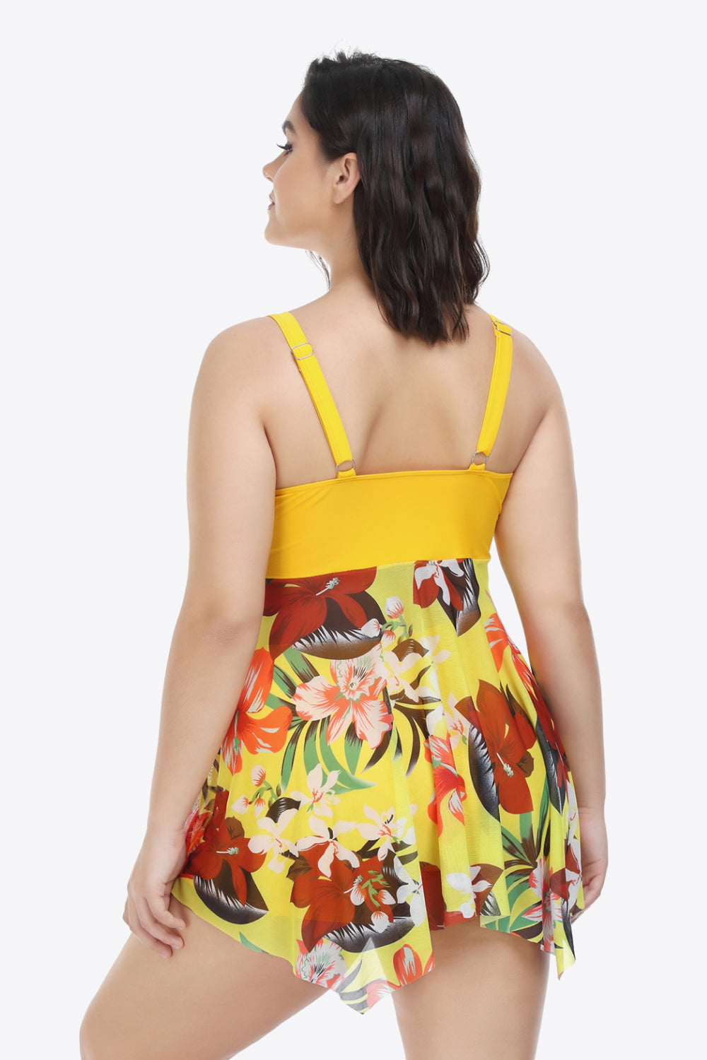 Plus Size Floral Two-Tone Asymmetrical Hem Two-Piece Swimsuit (TB13D) T