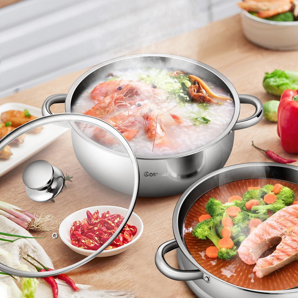 9.5 QT 2 Tier Stainless Steel Steamer Pot Cookware Boiler w/ Tempered Glass Lid KC52002 (AK1)(1U61)