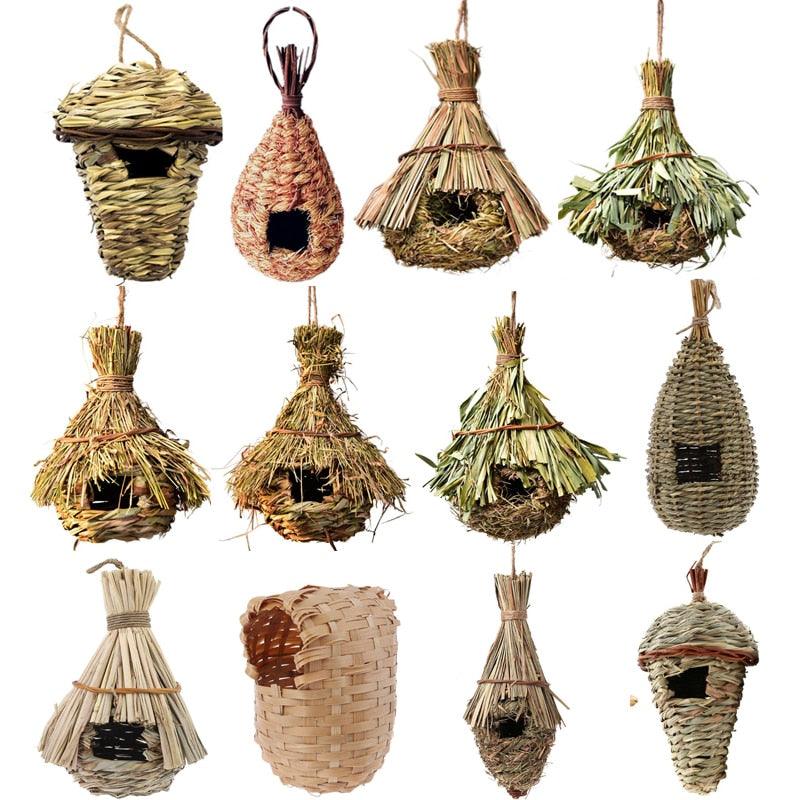 Natural Grass Bird Nest Birdhouse Bird Cage Home Yard Decoration