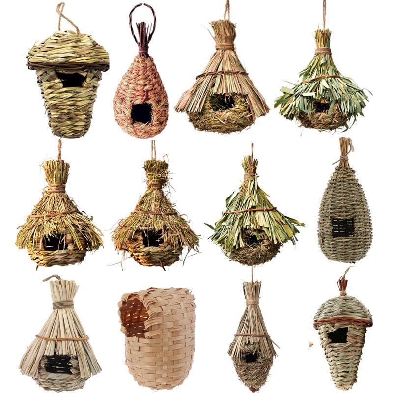 9 Styles Birds Nest Bird Cage Natural Grass Egg Cage Bird House - Outdoor Decorative Weaved Hanging Parrot Nest Houses (1W5)1