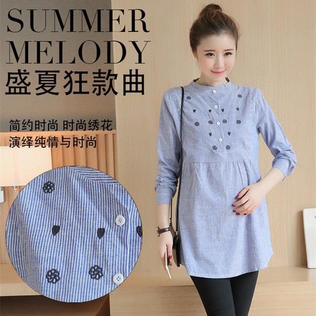 Cute Striped Ties Waist Maternity Blouses -Spring / Autumn Fashion Shirts -Amazing Pregnancy Tops (Z1)(F4)