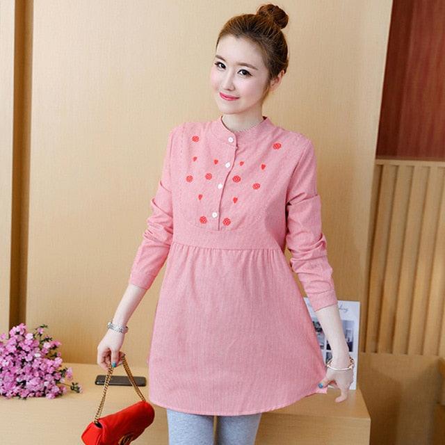 Cute Striped Ties Waist Maternity Blouses -Spring / Autumn Fashion Shirts -Amazing Pregnancy Tops (Z1)(F4)