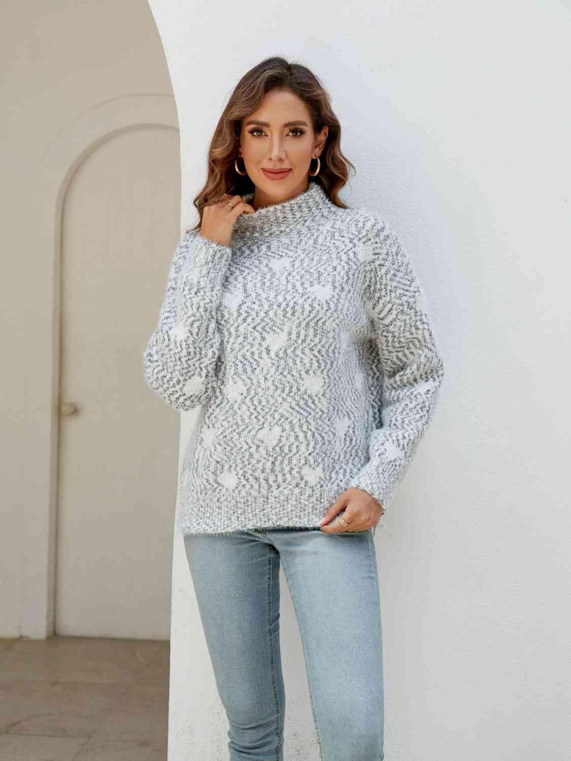 Heart Mock Neck Sweater - Deals DejaVu