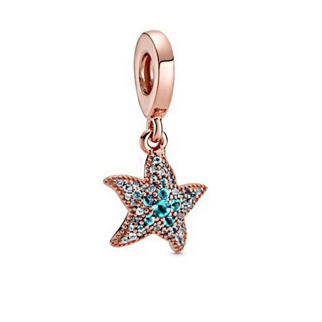 925 Sterling Silver Women Jewelry Ocean Series Turtle Charm - Starfish Beads Fit 3mm Bracelet DIY (D81)(6JW)