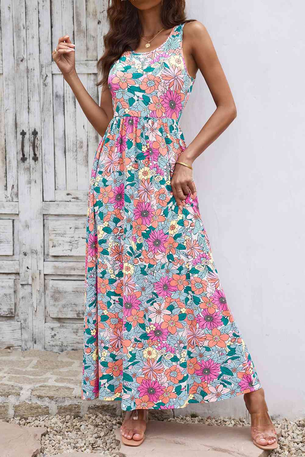 Round Neck Sleeveless Maxi Dress with Pockets (BWMT) T - Deals DejaVu