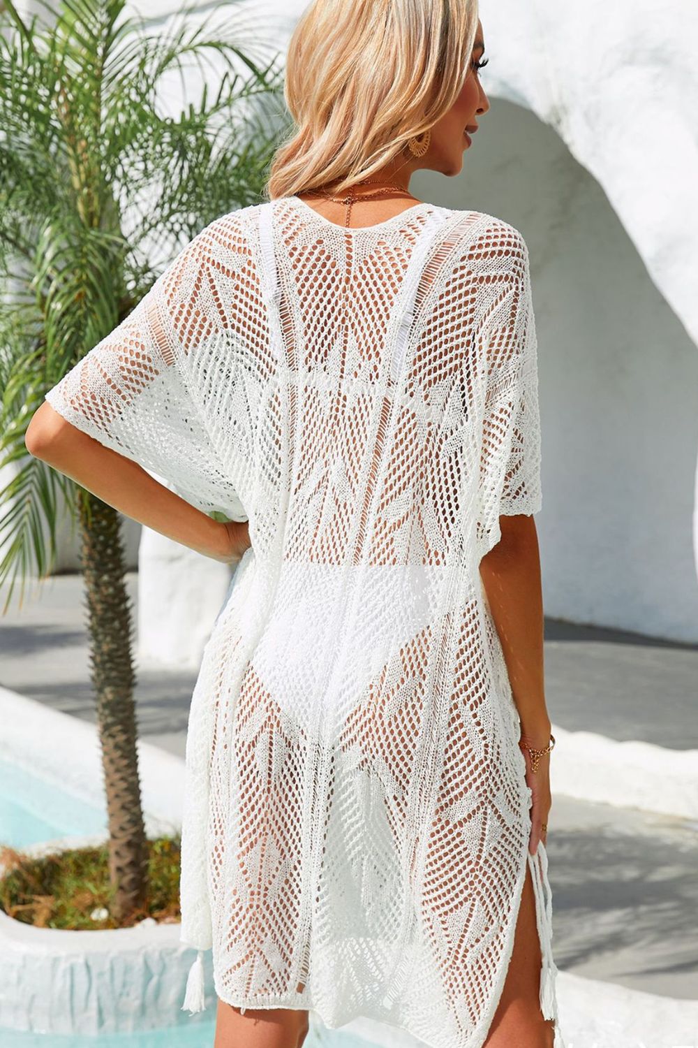 Side Slit Tassel Openwork Cover-Up Dress (TB11D) T