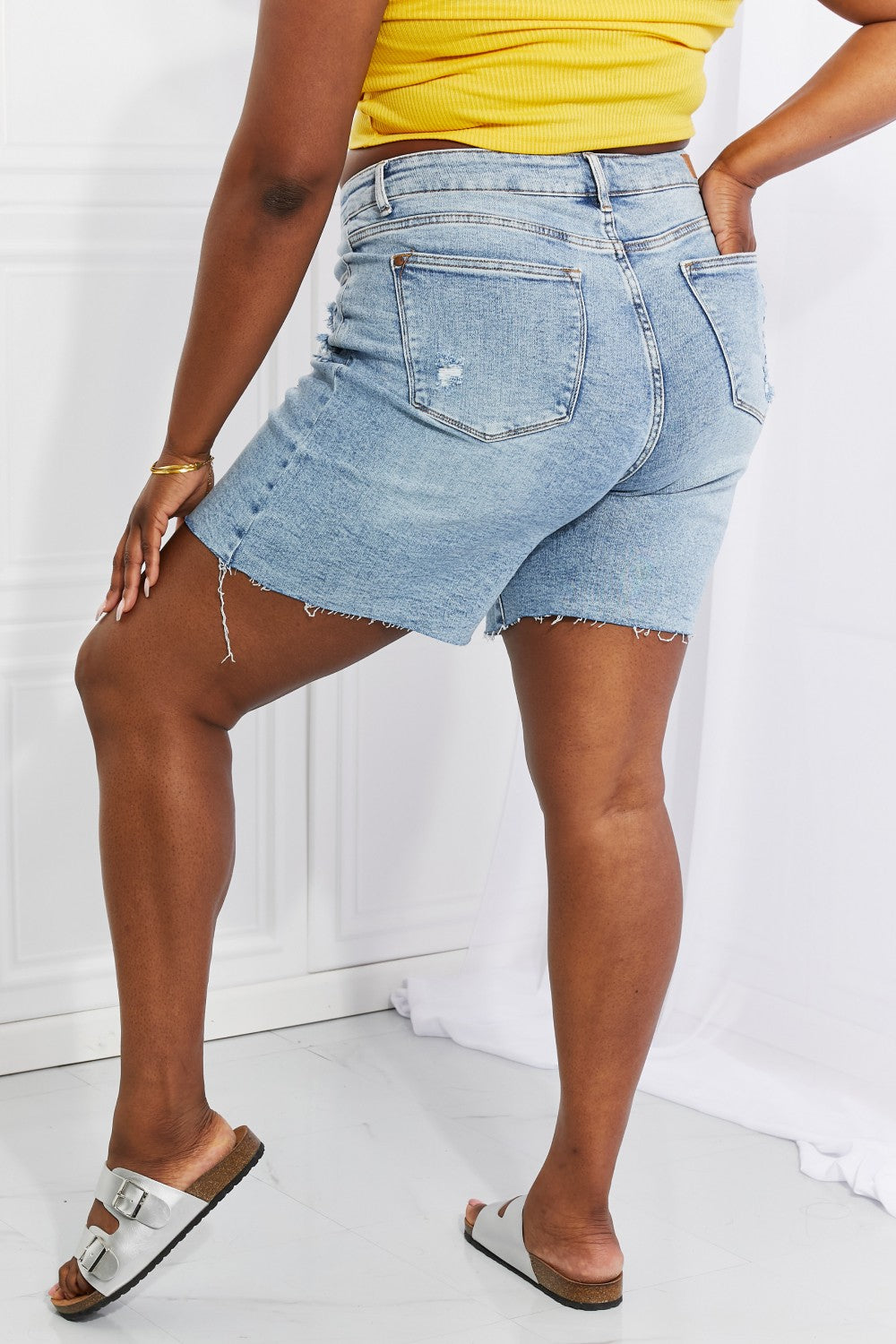 Judy Blue Hallie Mid-Length Denim Patch Shorts (TBL2) T