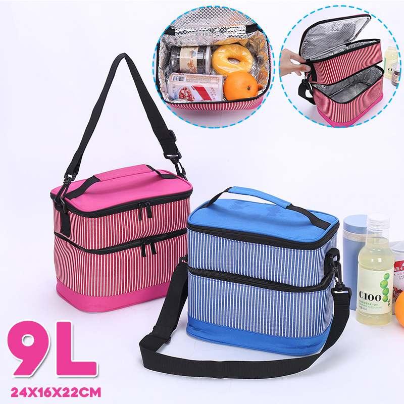 9L Double Layer Waterproof Warm / Cold Insulated Lunch Bag Bento Picnic Food Storage (2AK1)(1U61)