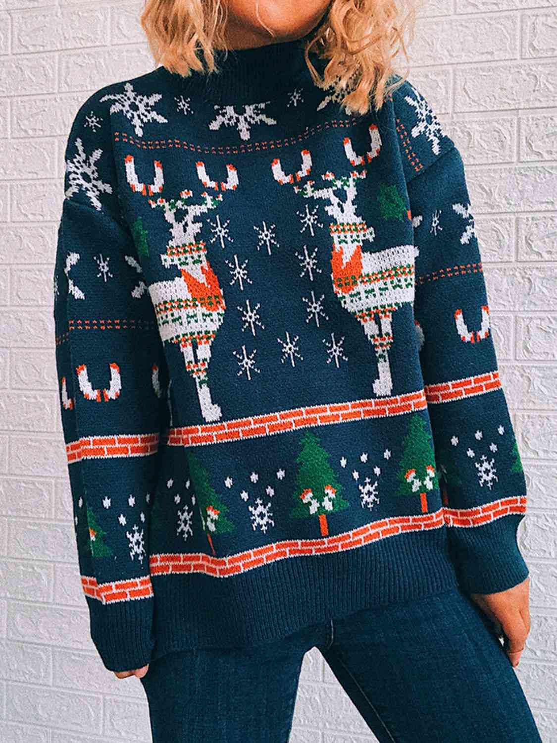 Turtleneck Drop Shoulder Long Sleeve Sweater - Deals DejaVu