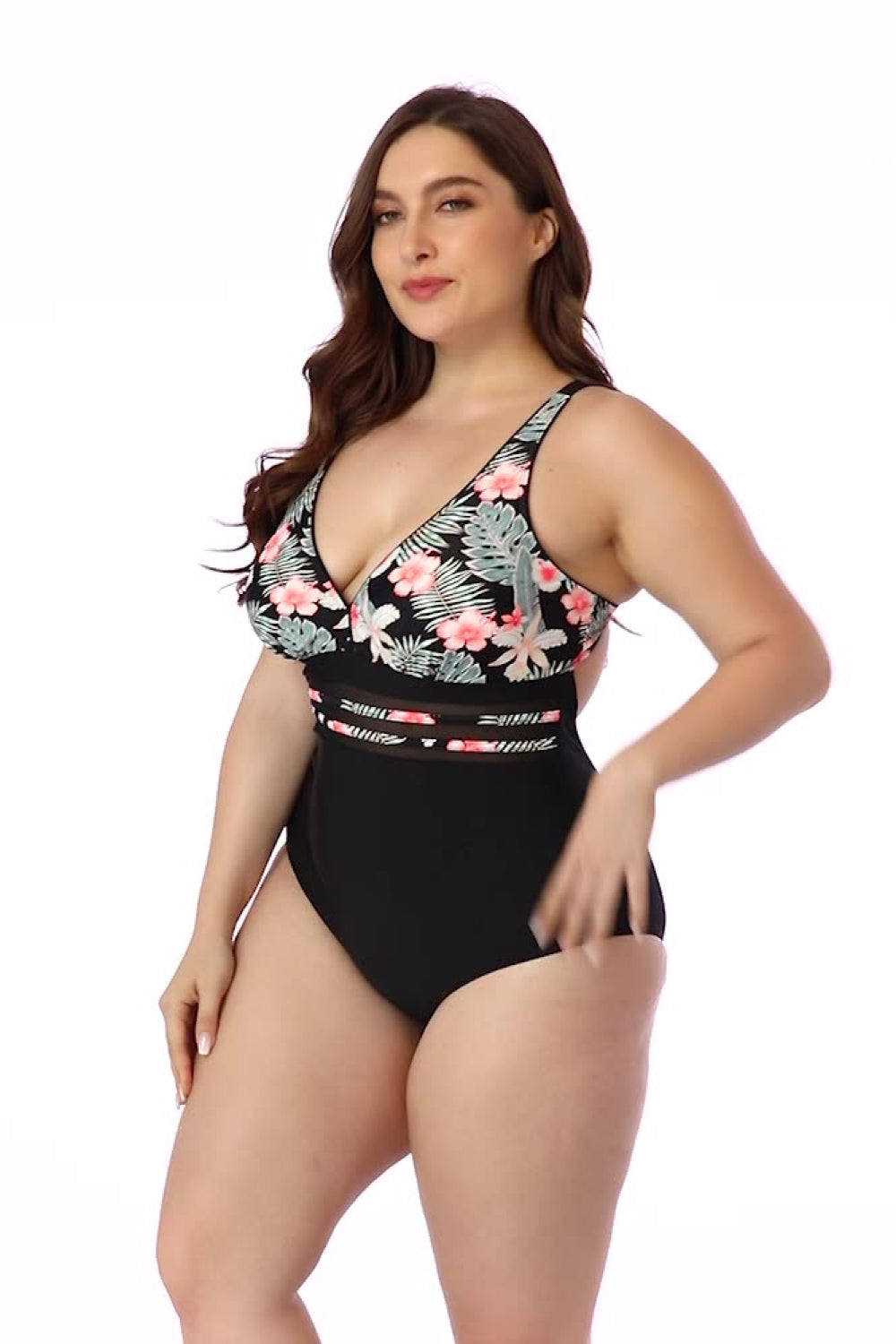 Floral Cutout Tie-Back One-Piece Swimsuit (TB10D) T