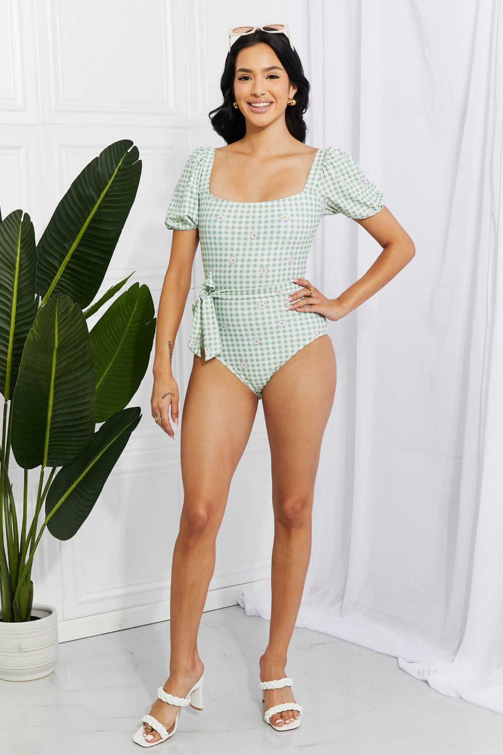 Marina West Swim Salty Air Puff Sleeve One-Piece in Sage (TB10D) T