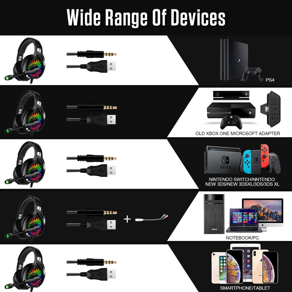 A20 PS4 Gaming Headphones 4D Stereo RGB Marquee Earphones Headset with Microphone for New Xbox One/Laptop/Computer Tablet (AH)(F49)