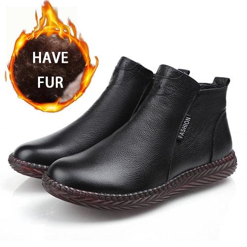 Women's Winter Boots - Plus Velvet Genuine Leather Shoes - Zip Women Warm Ankle Boots (FS)(BB1)
