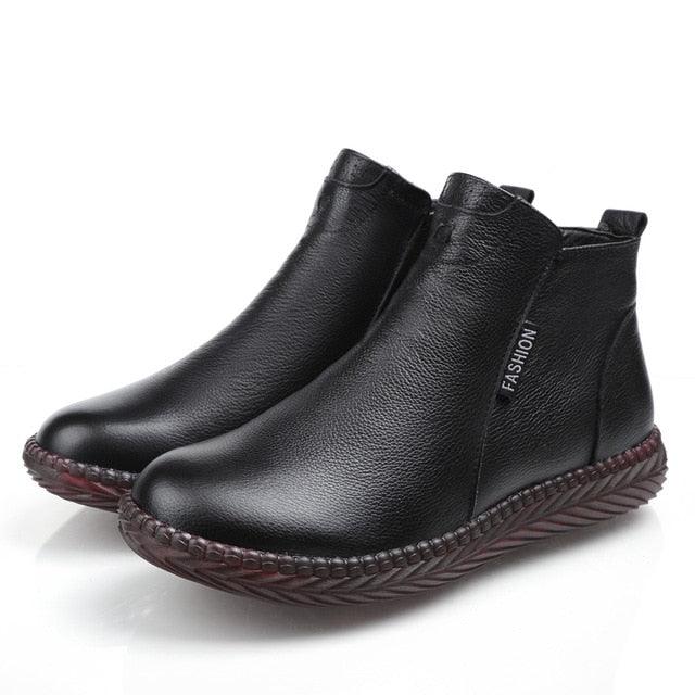 Women's Winter Boots - Plus Velvet Genuine Leather Shoes - Zip Women Warm Ankle Boots (FS)(BB1)