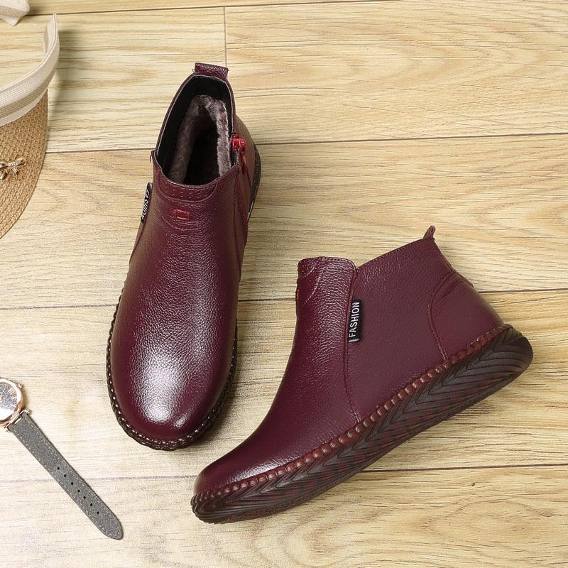 Women's Winter Boots - Plus Velvet Genuine Leather Shoes - Zip Women Warm Ankle Boots (FS)(BB1)