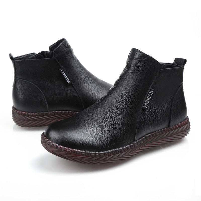 Women's Winter Boots - Plus Velvet Genuine Leather Shoes - Zip Women Warm Ankle Boots (FS)(BB1)