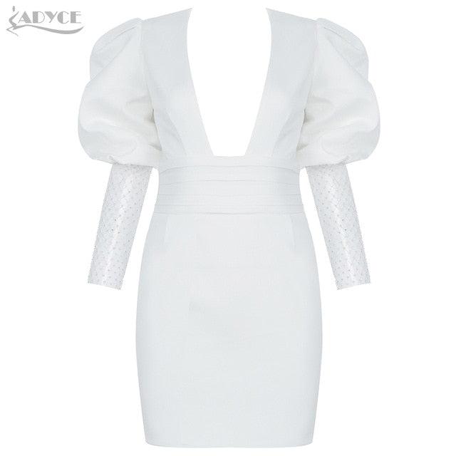 New Summer Women's Backless Club Dress - Sexy Lantern Short Sleeve Celebrity Runway Party Dress (D30)(BWD)(WS06)