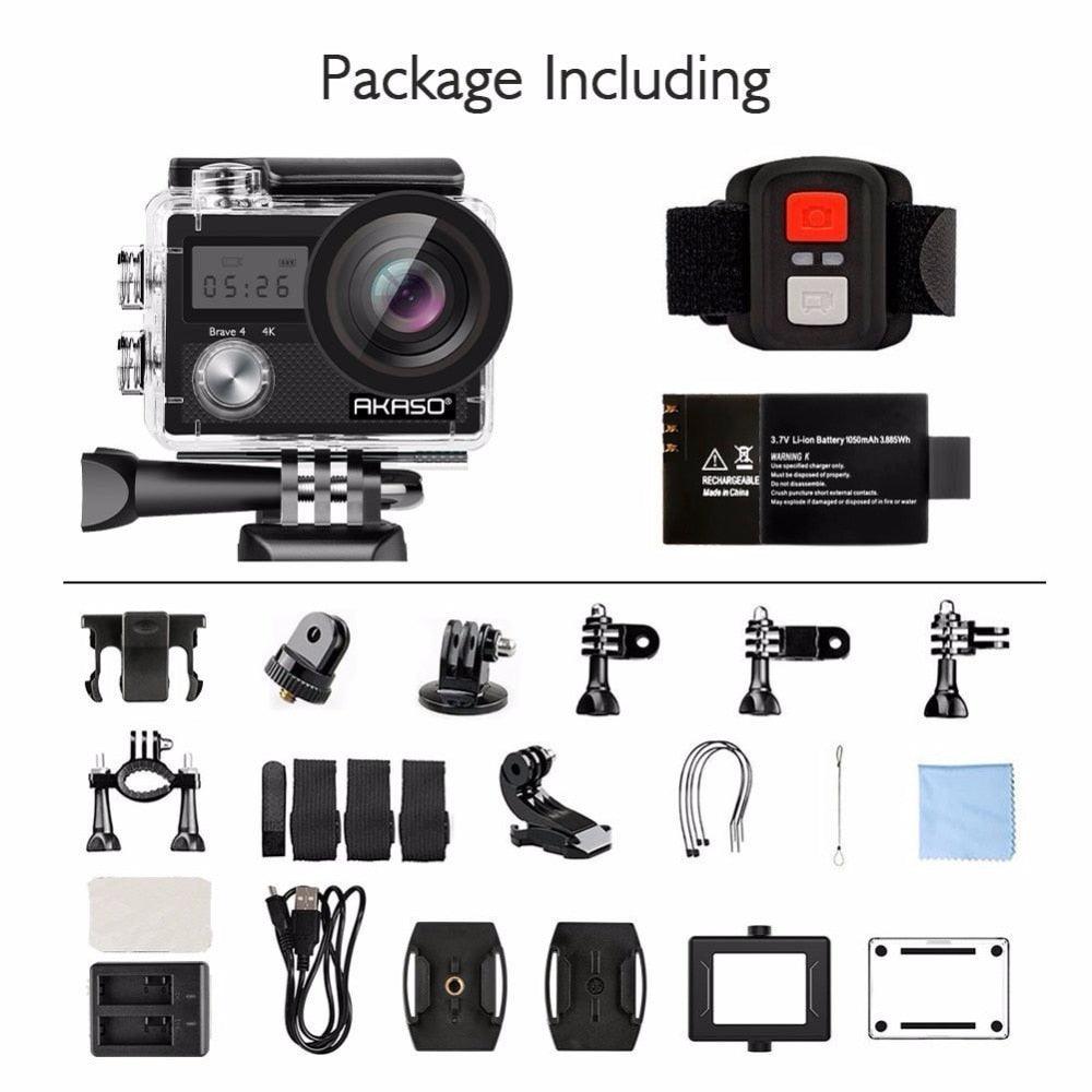 AKASO Brave 4 Action Camera 4K / 24fps Ultra HD 20MP Wifi anti-shake 30m Underwater Waterproof Remote control Helmet Sport cam (D54)(MC6)(1U54)