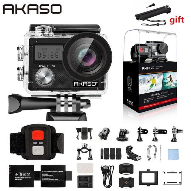 AKASO Brave 4 Action camera Ultra HD 4K WiFi 2.0" 170D 20MP Underwater Waterproof Helmet Cam Camera Sport Cam Selfie stick gift (MC6)(1U54)(F54)