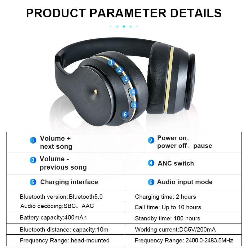 Great Bluetooth Headphones Active Noise Cancelling Wireless Headset Foldable Hifi Deep Bass Earphones with Microphone (AH2)(RS8)(F49)
