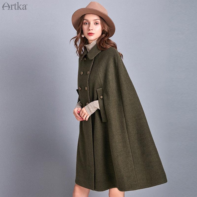 Winter New Women Vintage Turn Down Collar Woolen Cloak Coat - Loose Double Breasted Outerwear (TB8A)(TB8B)(TP3)