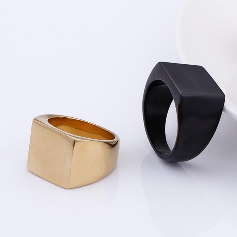 Cool Simple Men Ring - Black Gold Color Stainless Steel Men's Rings (MJ1)(F83)