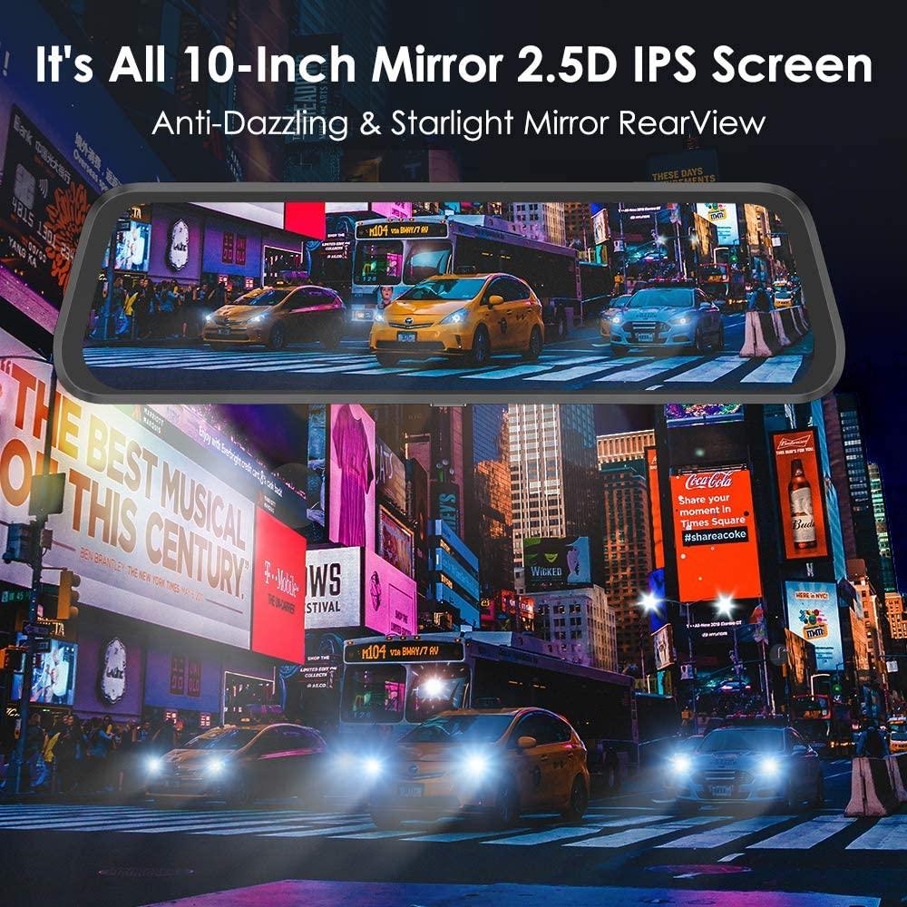 10" Mirror Dash Cam for Cars with Full Touch Screen, Waterproof Backup Camera Rear View Mirror Camera, Night Vision (CT3)(1U60)
