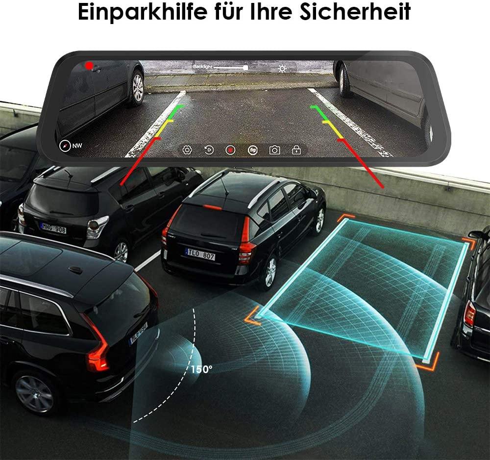 10" Mirror Dash Cam for Cars with Full Touch Screen, Waterproof Backup Camera Rear View Mirror Camera, Night Vision (CT3)(1U60)