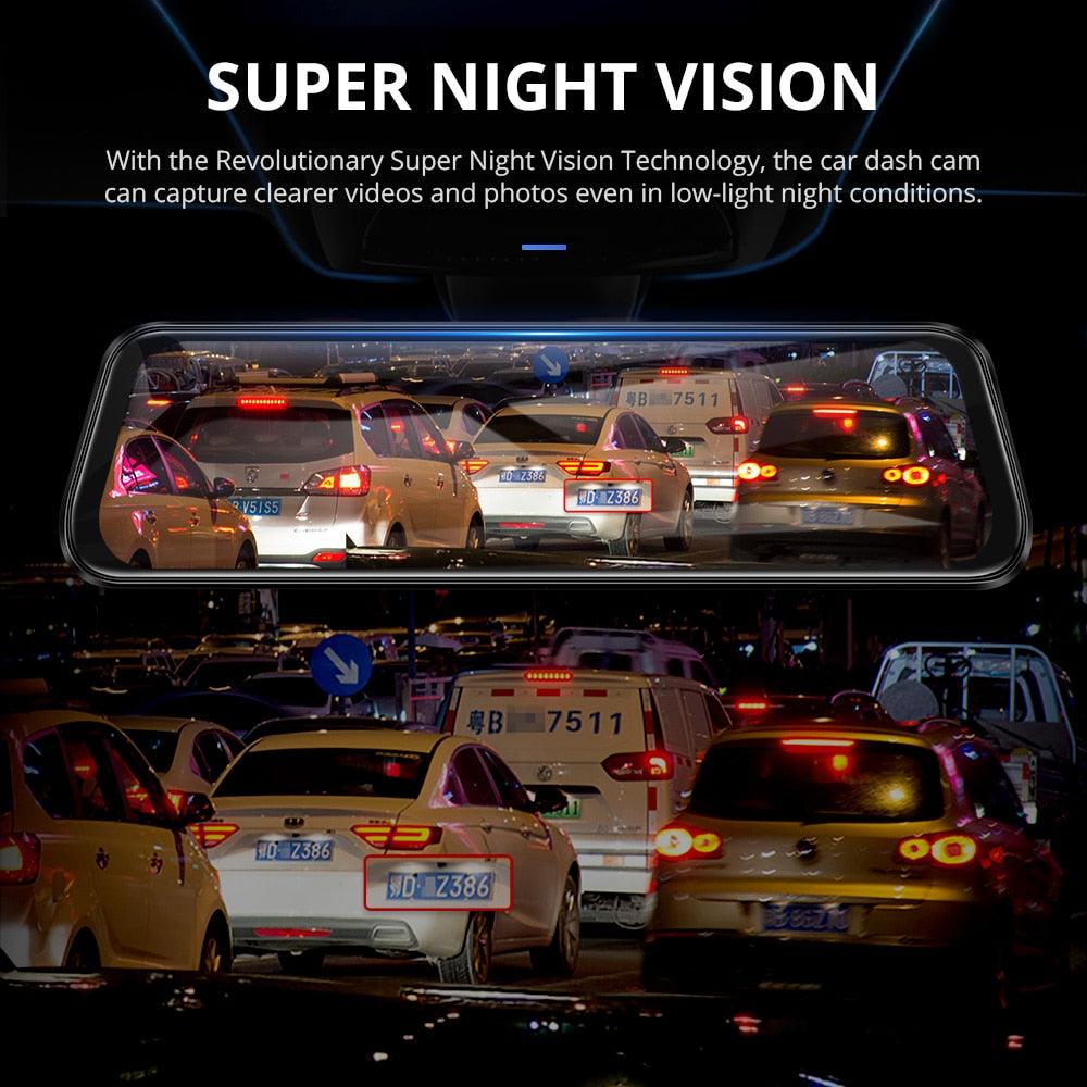 Car Dvr Rearview Mirror Dash Cam 10" Full-Screen Touching Streaming Media Dash camera 1296P Dual Lens Night Vision (CT3)