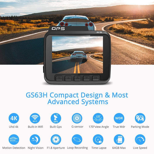 GS63H Car Dash Cam 4K HD -170 Degree - GPS WiFi G-Sensor Loop Recording - Parking Monitoring (CT3)(1U60)(CT4)(CT5)