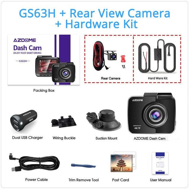 Dash Cam Dual Lens 4K UHD Recording Car Camera DVR Night Vision WDR Built-In GPS Wi-Fi G-Sensor Motion Detection (CT4)(1U60)