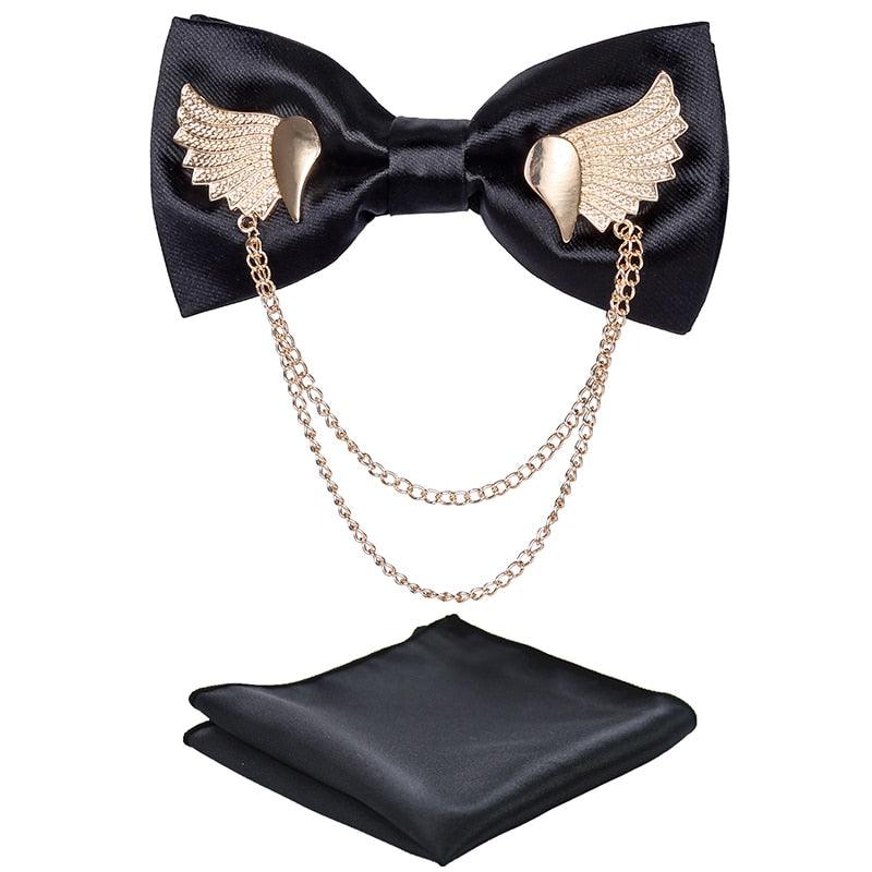 Adjustable Men's Bow Tie - Metal Wing Bowtie Pocket Square Towel Handkerchief Gift Set (MA2)(F17)