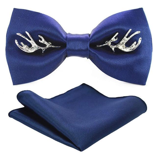 Adjustable Men's Bow Tie - Metal Wing Bowtie Pocket Square Towel Handkerchief Gift Set (MA2)(F17)