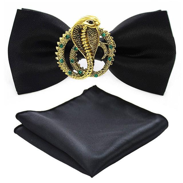 Adjustable Men's Bow Tie - Metal Wing Bowtie Pocket Square Towel Handkerchief Gift Set (MA2)(F17)