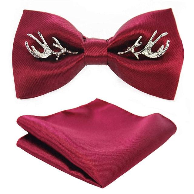 Adjustable Men's Bow Tie - Metal Wing Bowtie Pocket Square Towel Handkerchief Gift Set (MA2)(F17)