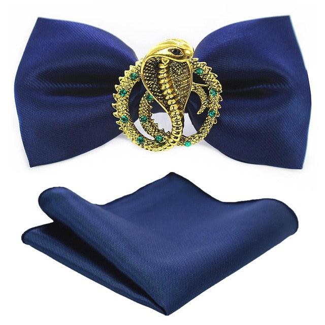 Adjustable Men's Bow Tie - Metal Wing Bowtie Pocket Square Towel Handkerchief Gift Set (MA2)(F17)
