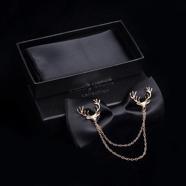 Adjustable Men's Bow Tie - Metal Wing Bowtie Pocket Square Towel Handkerchief Gift Set (MA2)(F17)