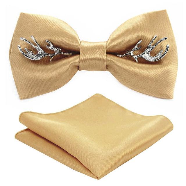 Adjustable Men's Bow Tie - Metal Wing Bowtie Pocket Square Towel Handkerchief Gift Set (MA2)(F17)