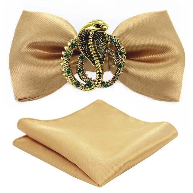 Adjustable Men's Bow Tie - Metal Wing Bowtie Pocket Square Towel Handkerchief Gift Set (MA2)(F17)