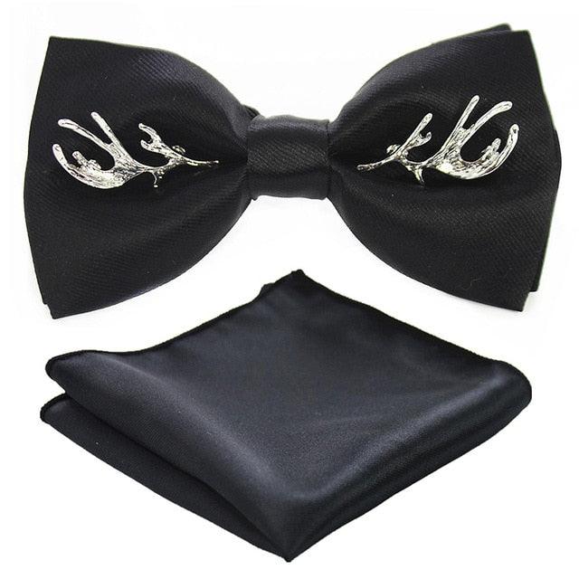 Adjustable Men's Bow Tie - Metal Wing Bowtie Pocket Square Towel Handkerchief Gift Set (MA2)(F17)