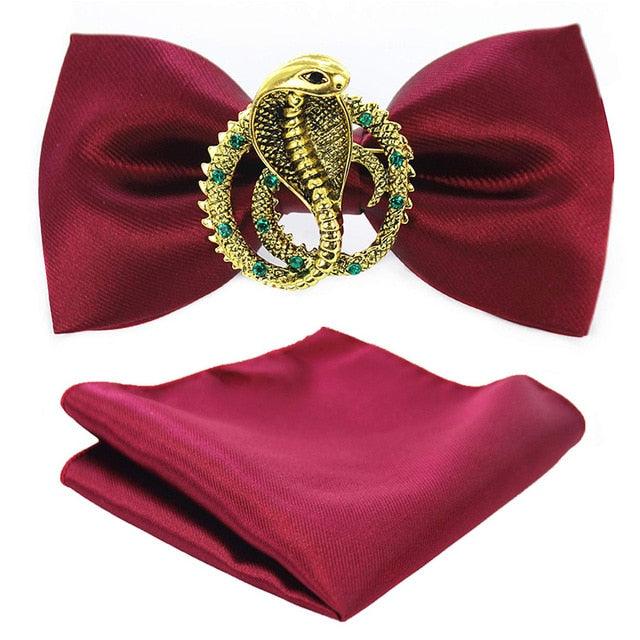 Adjustable Men's Bow Tie - Metal Wing Bowtie Pocket Square Towel Handkerchief Gift Set (MA2)(F17)