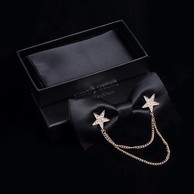 Adjustable Men's Bow Tie - Metal Wing Bowtie Pocket Square Towel Handkerchief Gift Set (MA2)(F17)