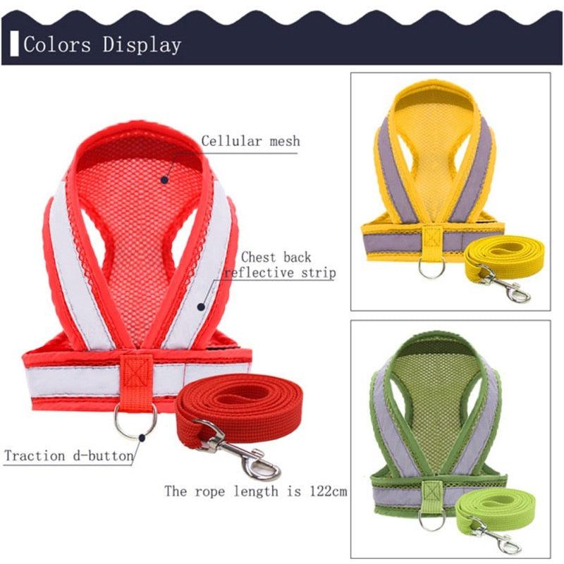 Adjustable Pet Dog Cat Harness and Leash Set - Puppy Cat Reflective Vest Harness Collar Chihuahua Pug Bulldog (2U70)
