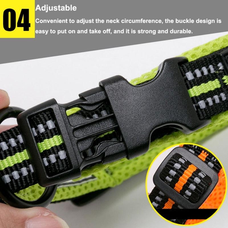 Adjustable Pet Dog Collar Mesh Padded Reflective Nylon Dog Collar - Durable Heavy Duty Pet Neck Strap (2U70)