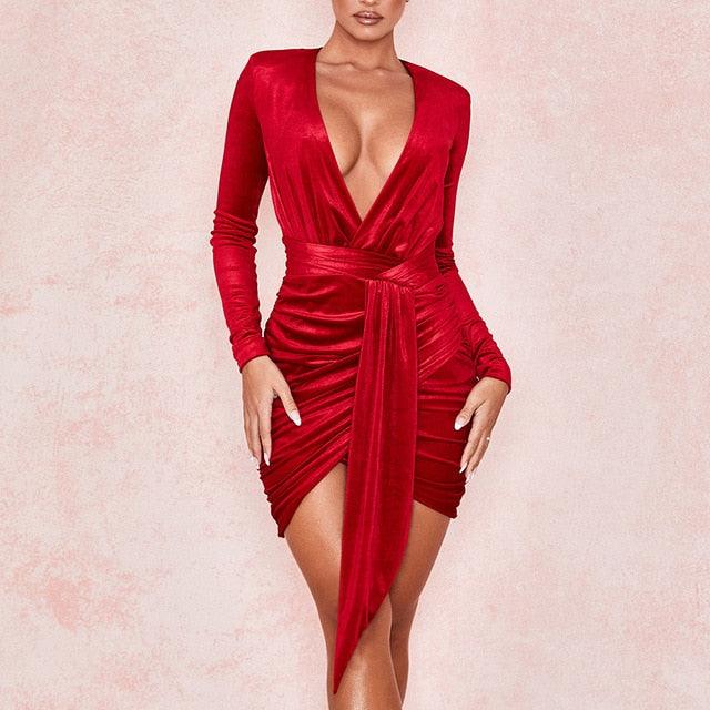 New Autumn Celebrity Evening Party Dress - Women'S Sexy Long Sleeve V Neck Mini Club Dress (D30)(BWD)(WSO4)(BCD1)