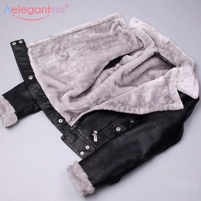 Great Autumn Winter Leather Jacket - Women Faux Fur Coat - Ladies Slim Short Biker Jacket - Warm Plush Outerwear (TB8B)