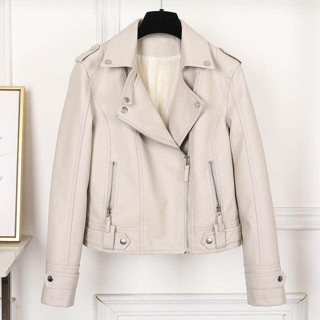 Fashion Slim Women Faux Leather Jacket - Casual Female Punk Streetwear Spring Autumn Coat (TB8B)(F23)